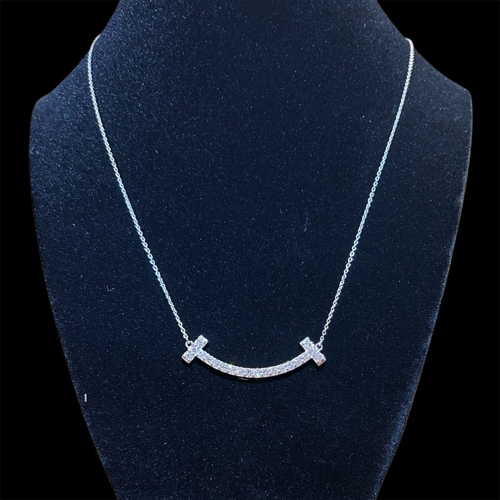 1.33 Carat Diamond Silver Smile Necklace with Delicate Chain
